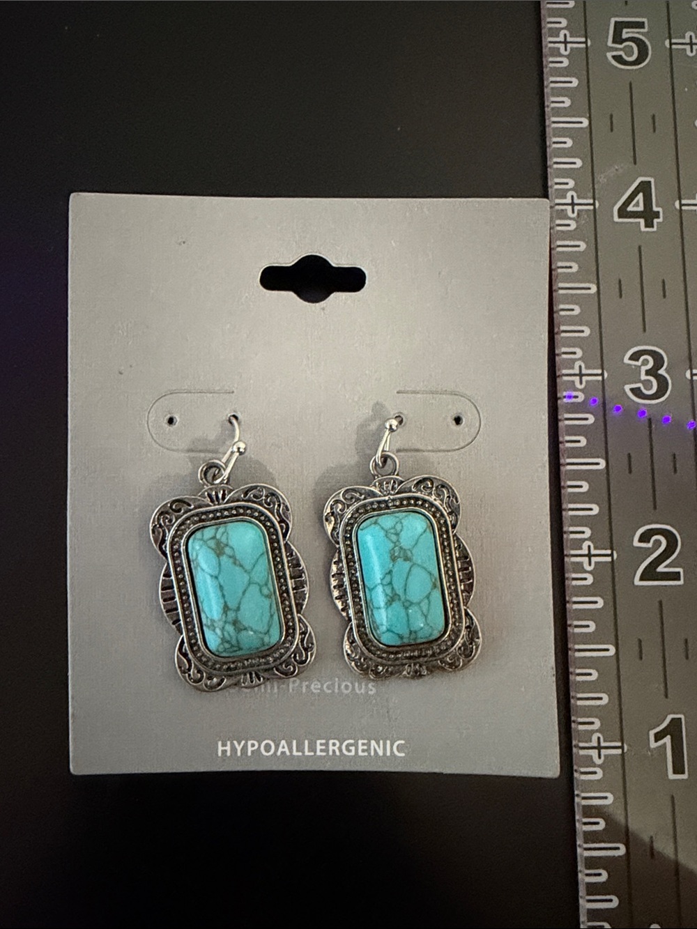 NWT Hypoallergenic Turquoise Color Stone Drop Earrings - Blue Silver Accents
